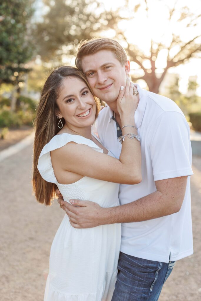 male and female couple pose for Eleanor Tinsley park engagement photos