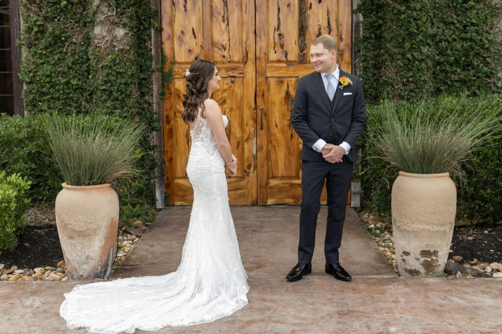 olde dobbin station wedding bride and groom first look