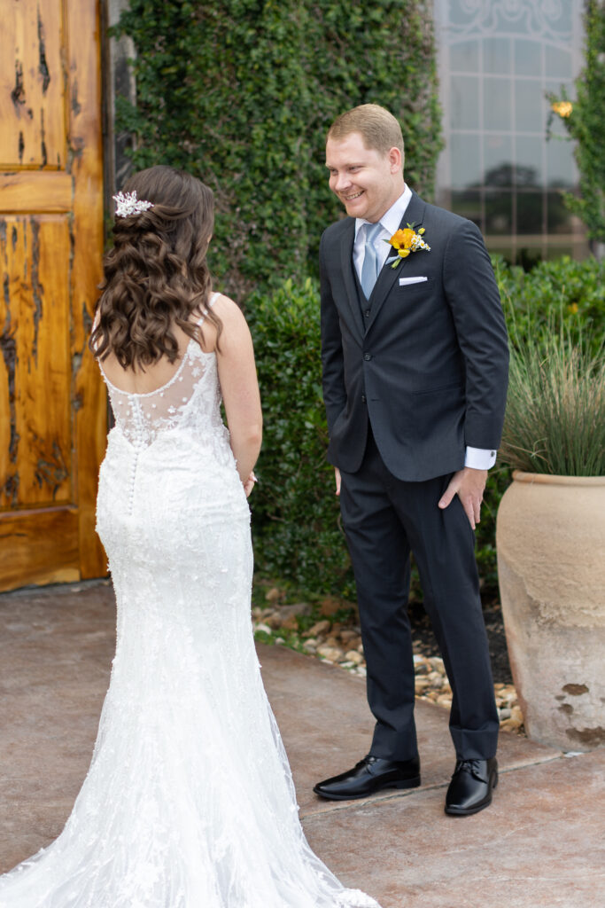 olde dobbin station wedding bride and groom first look